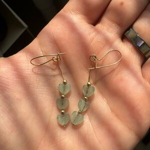 Handmade green heart earrings